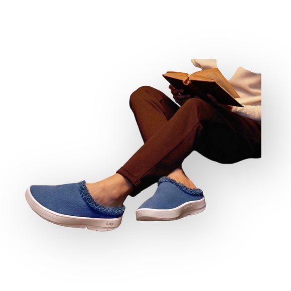 OOFos 𖦹 OOcoozie Vegan Sherpa Fur Lined Slipper Mule 𖦹 Moroccan Blue 𖦹 12.5 - Picture 15 of 16